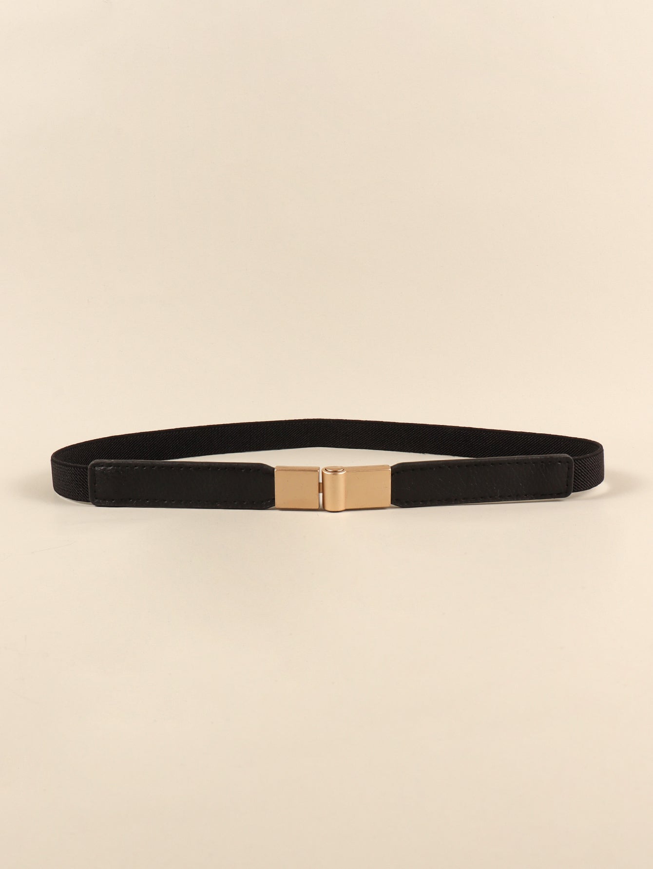 Black elastic skinny belt with gold-tone buckle