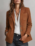 Brown suede single-breasted blazer with notched lapels and two-button front