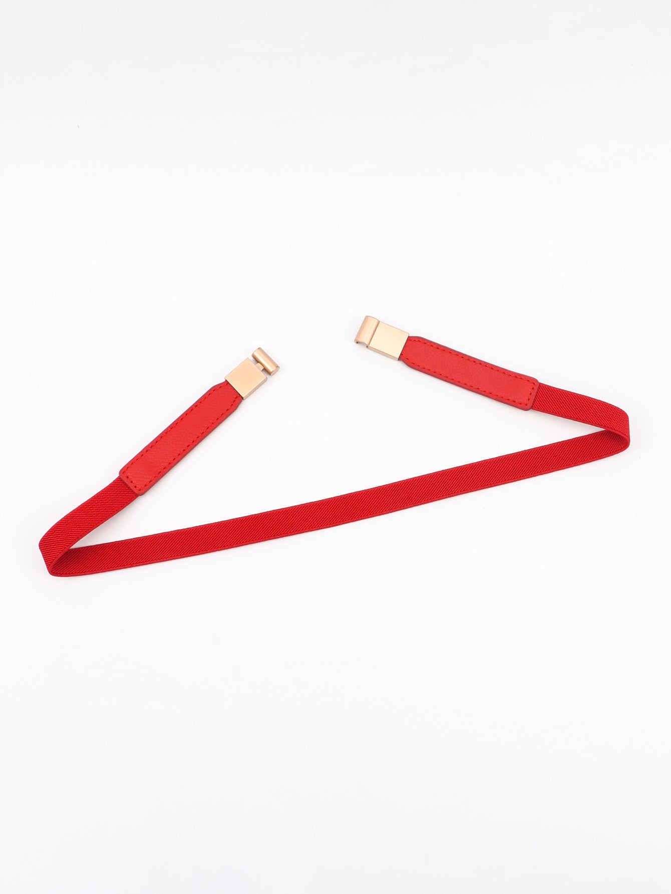 Red elastic skinny belts with gold-tone buckles, two straps