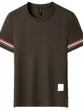 Men's striped short-sleeve t-shirt, dark brown, crew neck