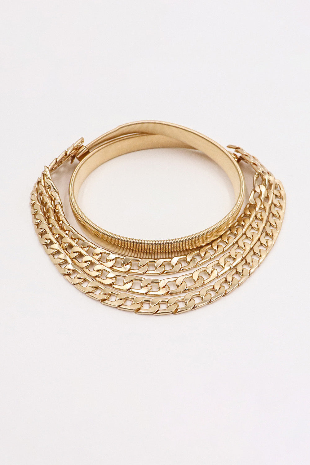 Gold triple-layer chain belt with three interlinked chain rows
