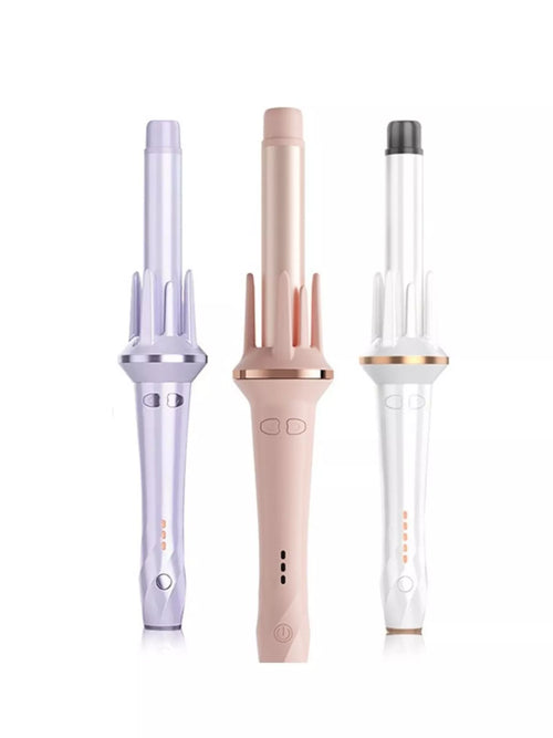 Automatic rotating hair curling iron in lavender with three-barrel curling head