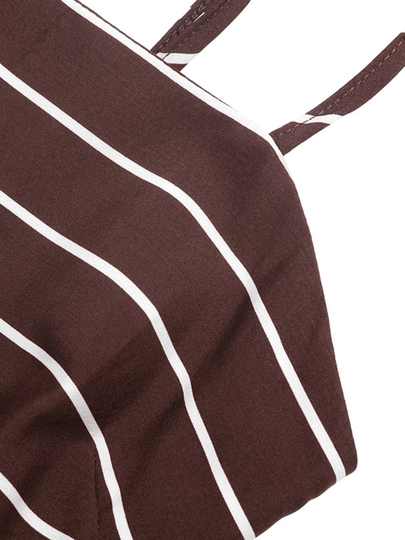 Cedar & Moore Striped Print Spaghetti Strap Maxi Dress in brown with white piping, Trendsi.