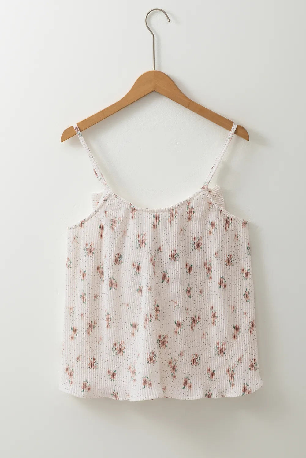 Floral bow-back cami, white with small floral print, scoop neck