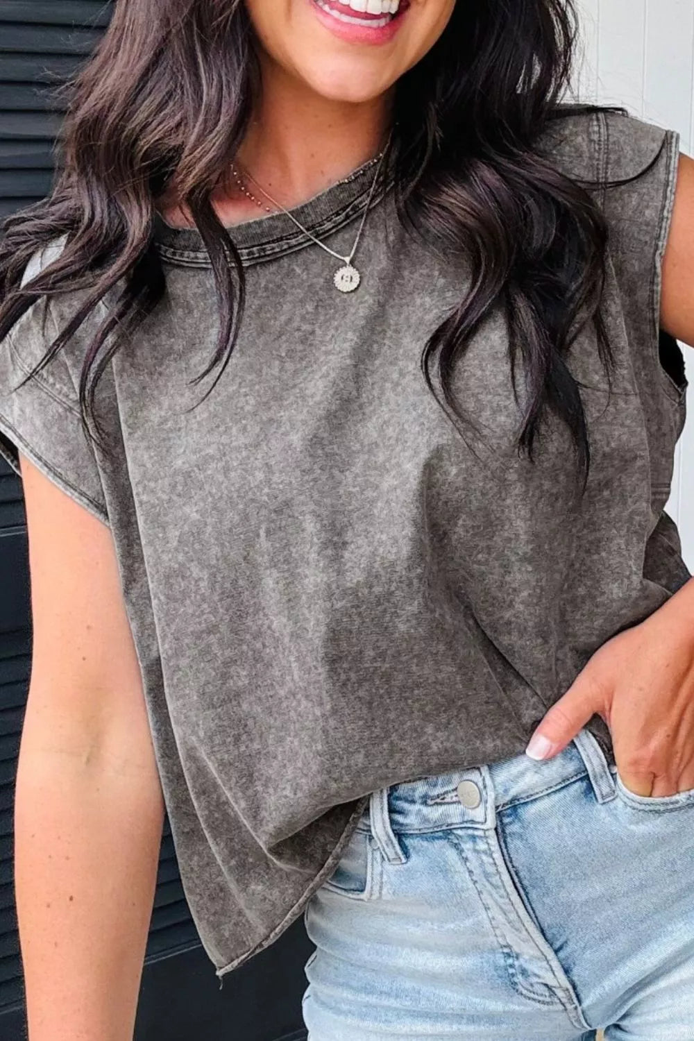 Cedar & Moore Mineral Wash Boxy Fit Cotton Tank Top in gray, Trendsi.
