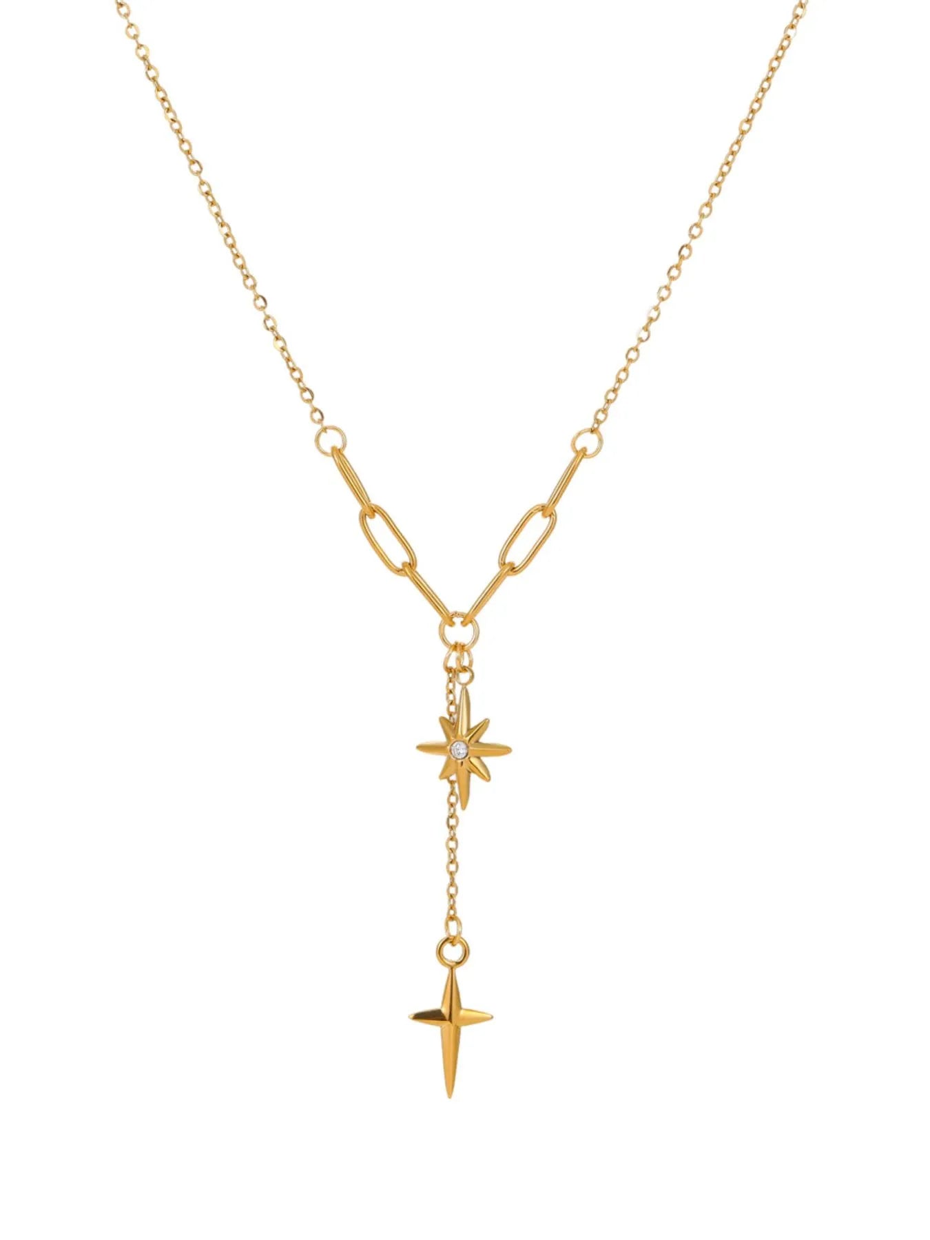 Gold-plated star and cross pendant necklace with fine chain