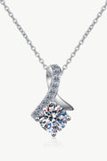 Silver moissanite pendant necklace with heart-shaped crystal cluster drop pendant