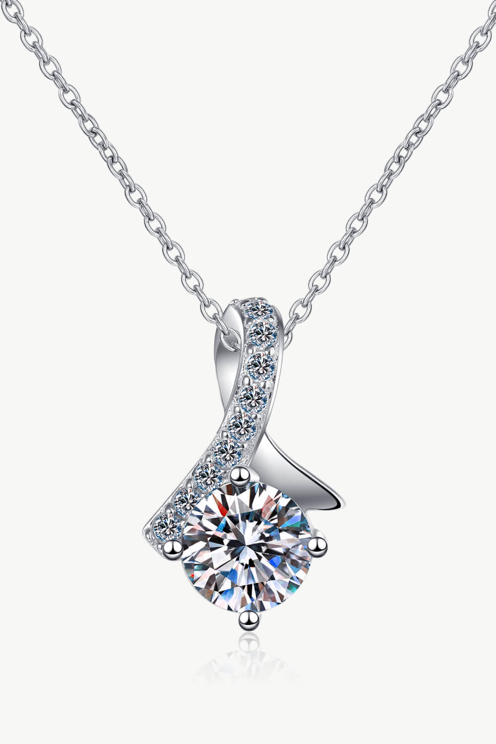 Silver moissanite pendant necklace with heart-shaped crystal cluster drop pendant