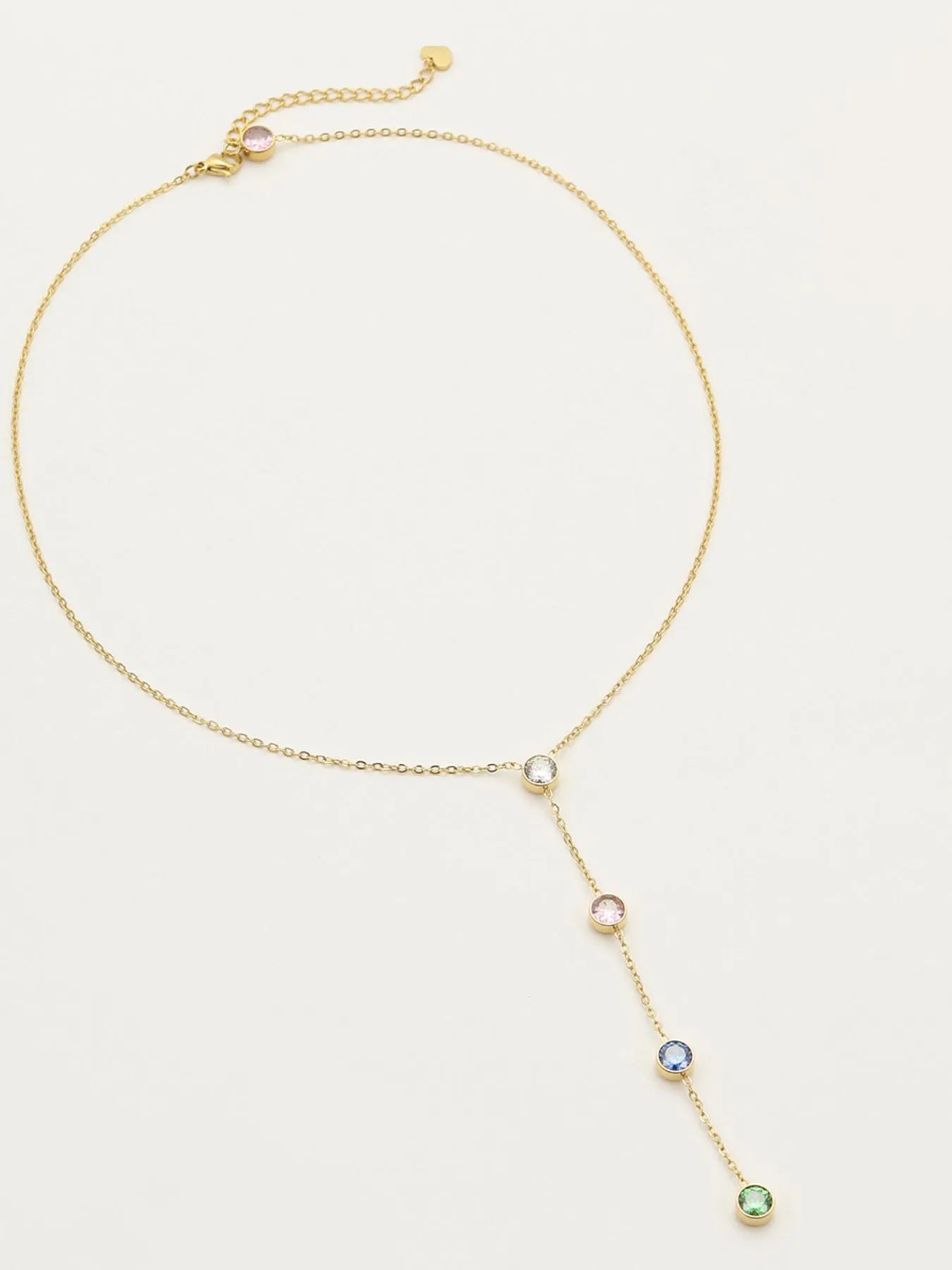 Gold-plated zircon Y-drop necklace with small pink, blue and green drops