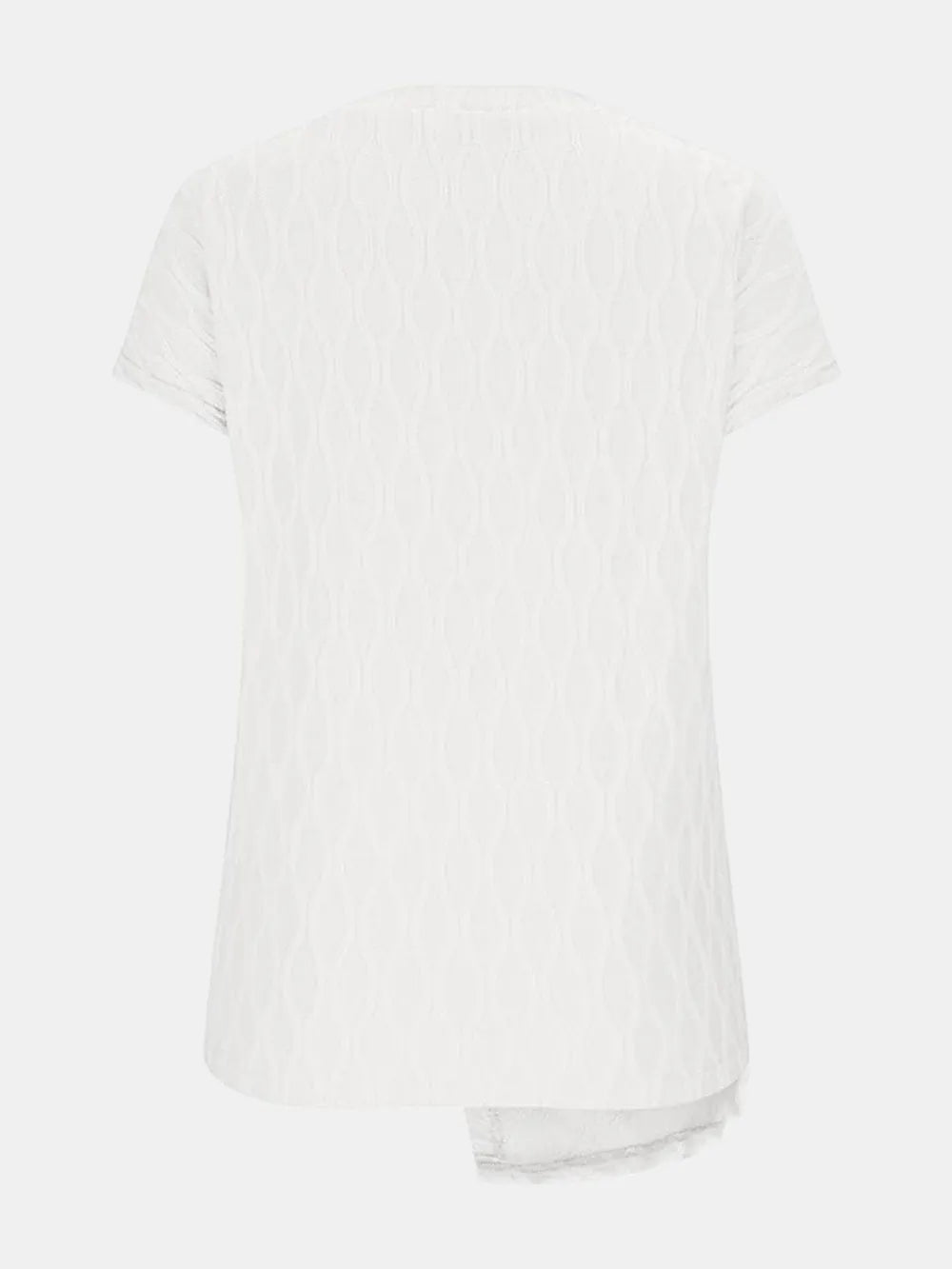 White patterned round-neck short-sleeve T-shirt, back view