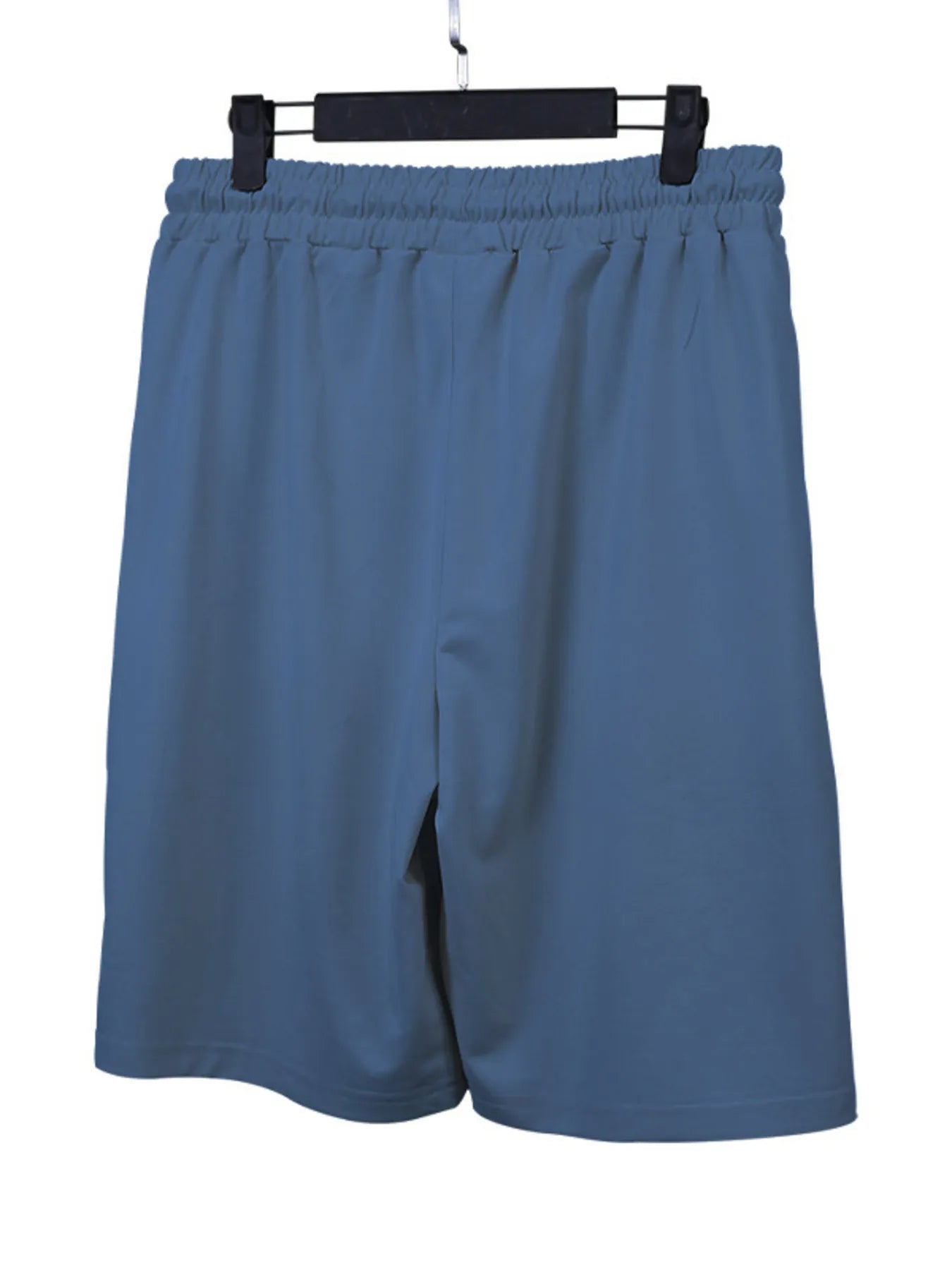 Navy blue elastic-waist shorts with drawstring and side pockets