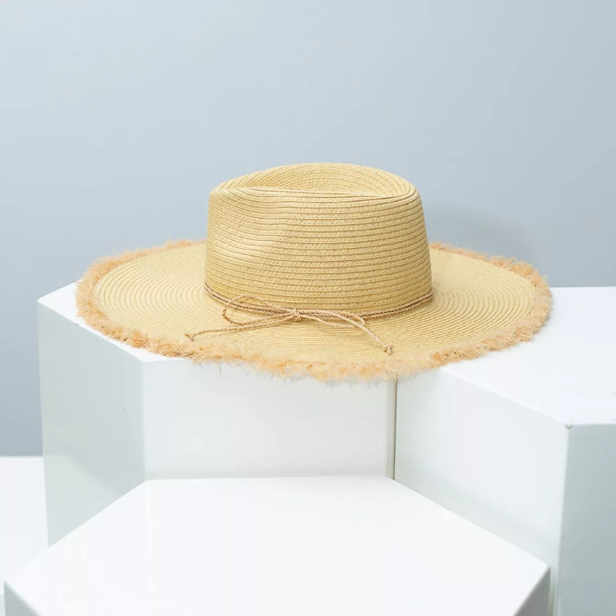 Cedar & Moore Frayed Brim Straw Hat, natural straw with rope tie, 1-piece Trendsi