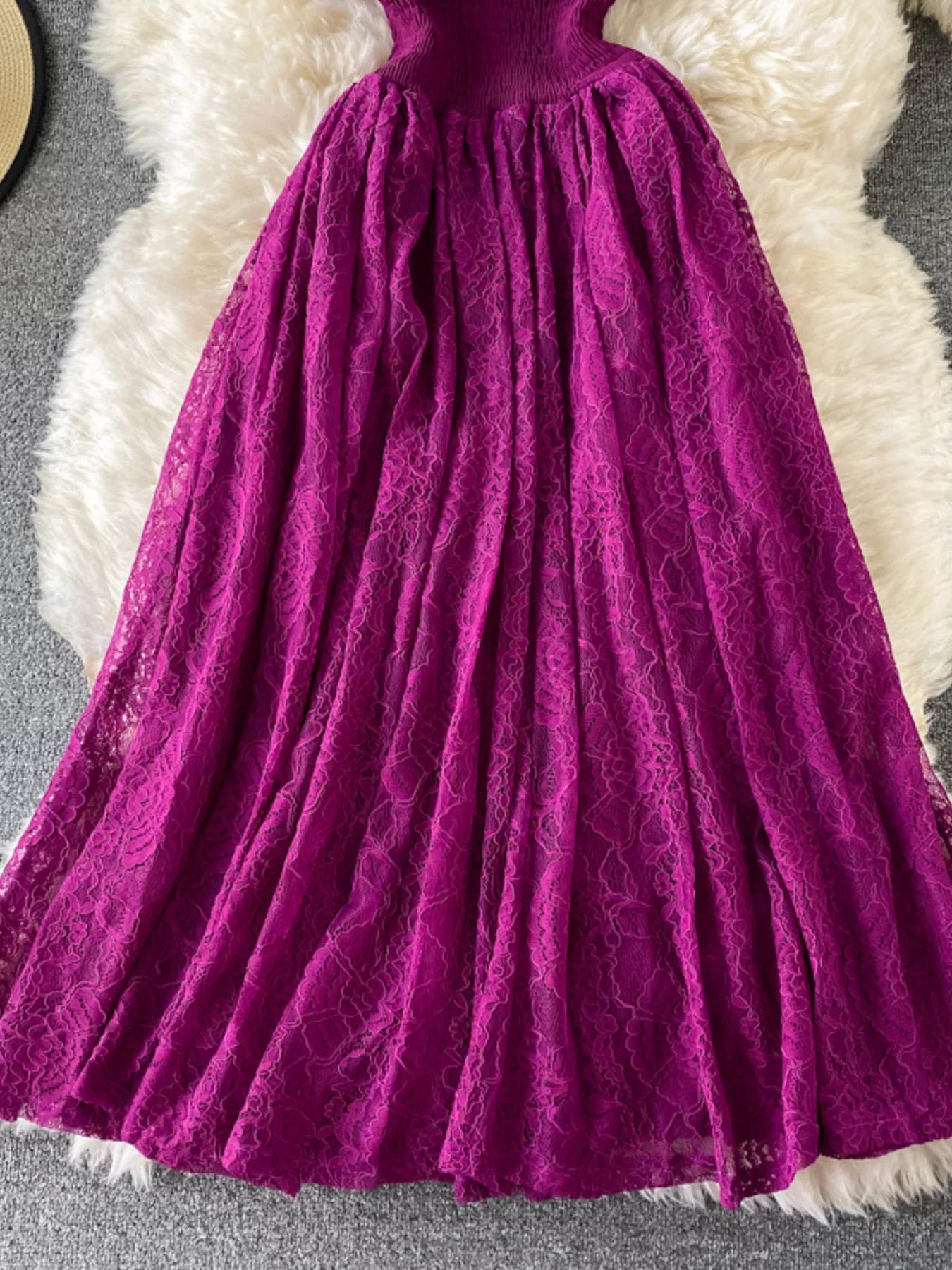 Cedar & Moore Ruffled Mock Neck Lace Maxi Dress in magenta lace, Trendsi, floor-length