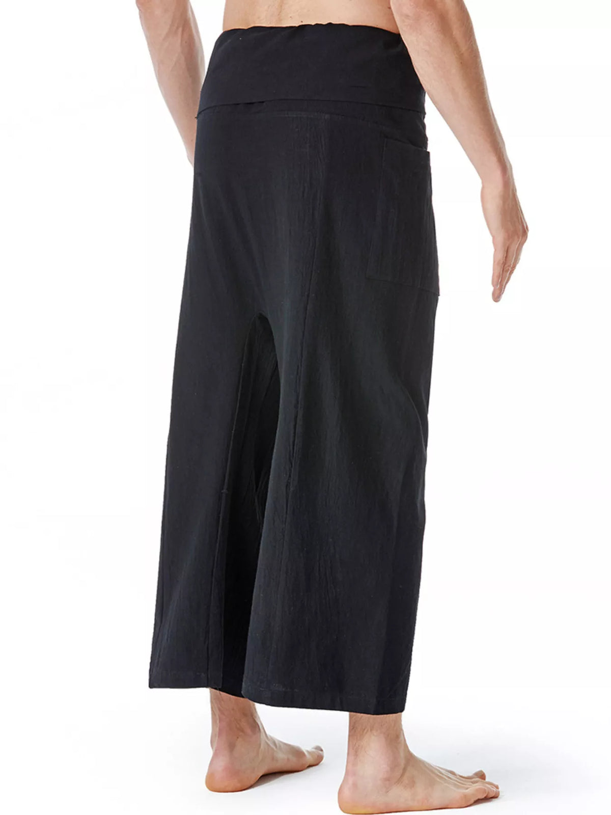 Black loose-fit drawstring pants with wide cropped leg opening