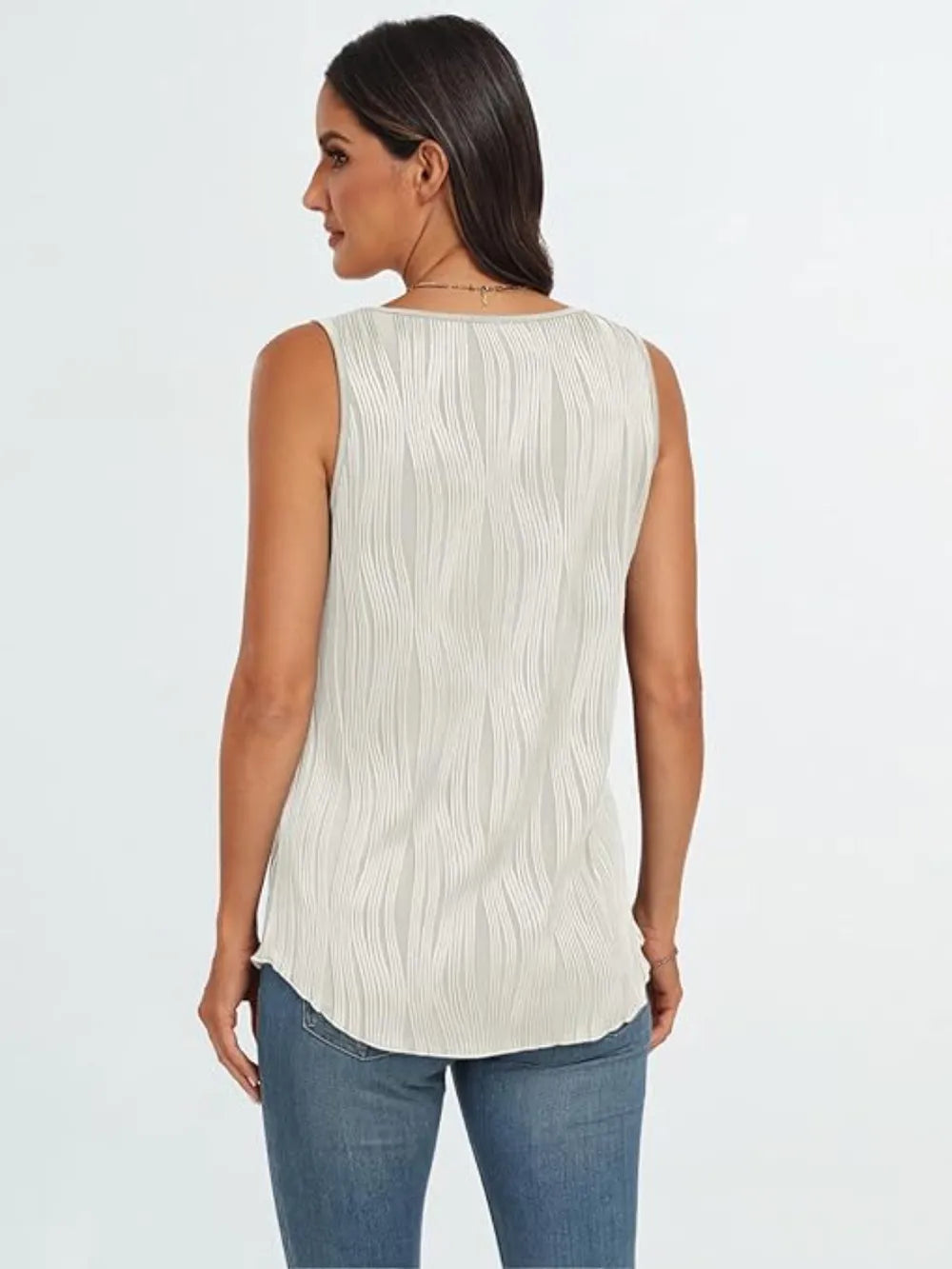 White wide-strap tank top with round neckline, shown from the back