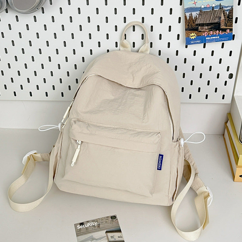Cedar & Moore Casual lightweight beige drawstring backpack bag, medium size, front zip pocket, beige strap