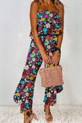 Floral tube wide-leg jumpsuit with strapless bodice and gathered waist