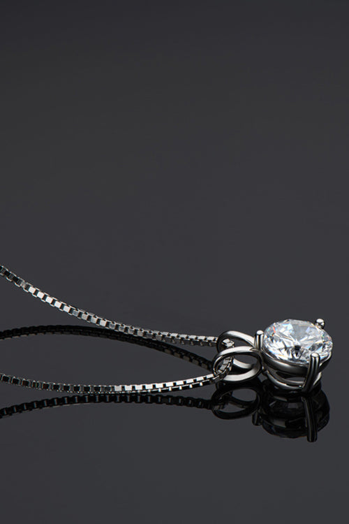 Silver-tone pendant necklace clasp with round moissanite stone and link chain