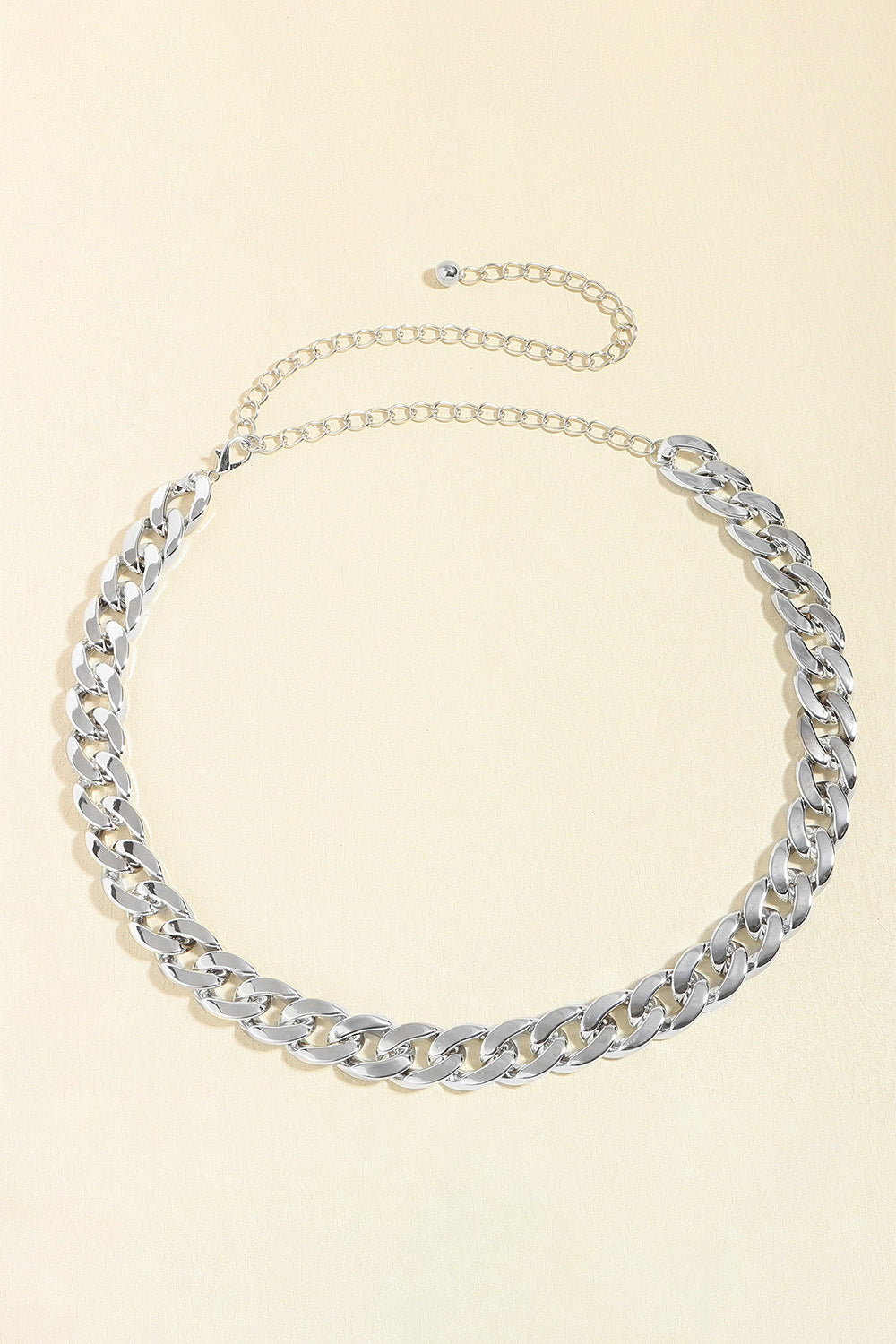 Silver curb chain belt with adjustable extender and smooth link design