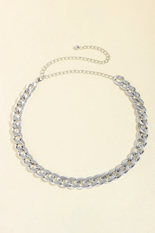 Silver curb chain belt with adjustable extender and smooth link design