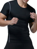 Men's moisture-wicking athletic T-shirt, black with light gray side piping and crew neck