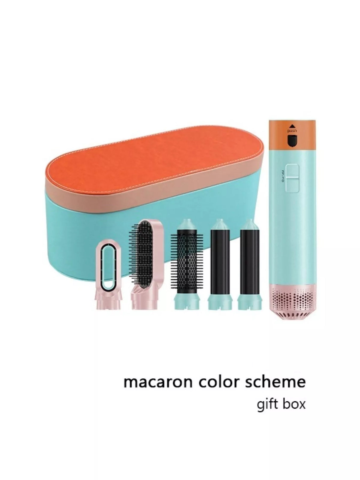 Interchangeable curling wand set in macaron-style teal and orange with orange carry case