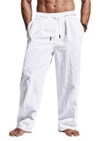 Lightweight men’s drawstring pants in white, elastic waist with drawstring, relaxed fit