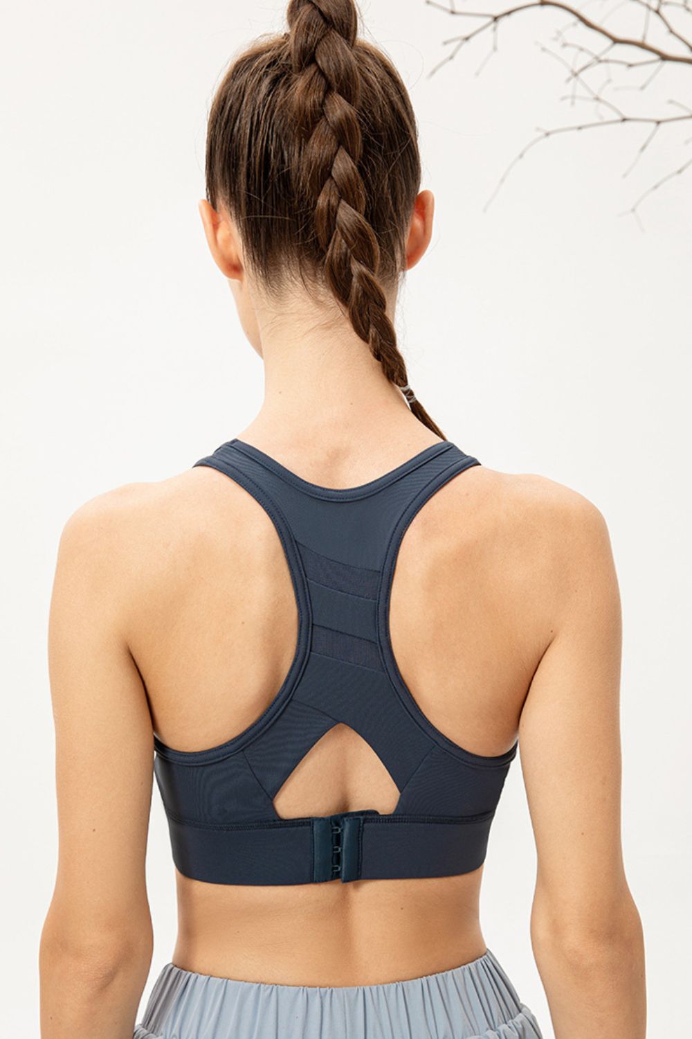Long sports bra, deep teal racerback with center back keyhole cutout