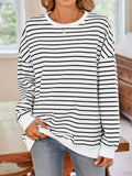White base sweatshirt with black striped pattern, crew round neck and long sleeves