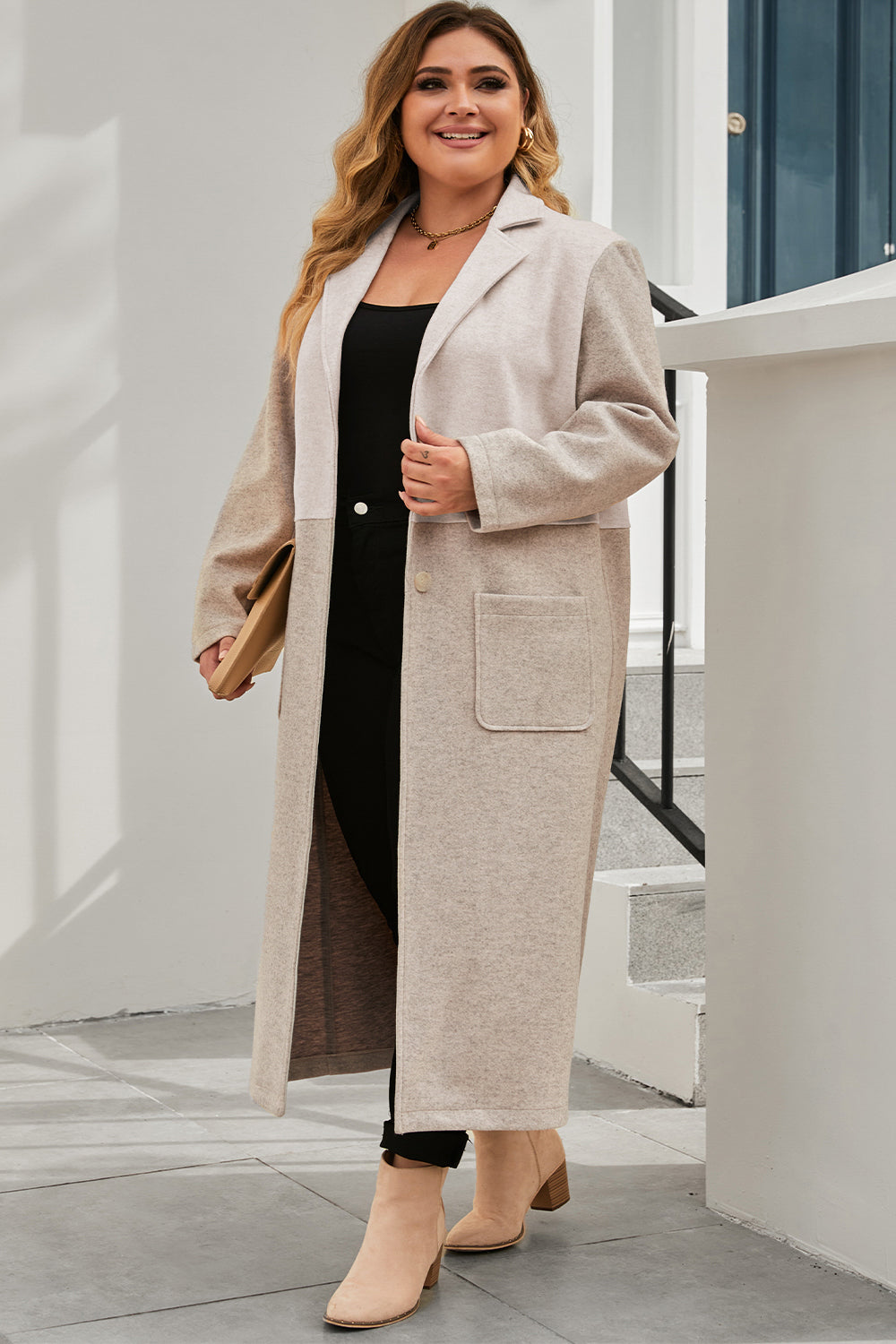 Dust storm longline collared coat with button-front and single patch pocket