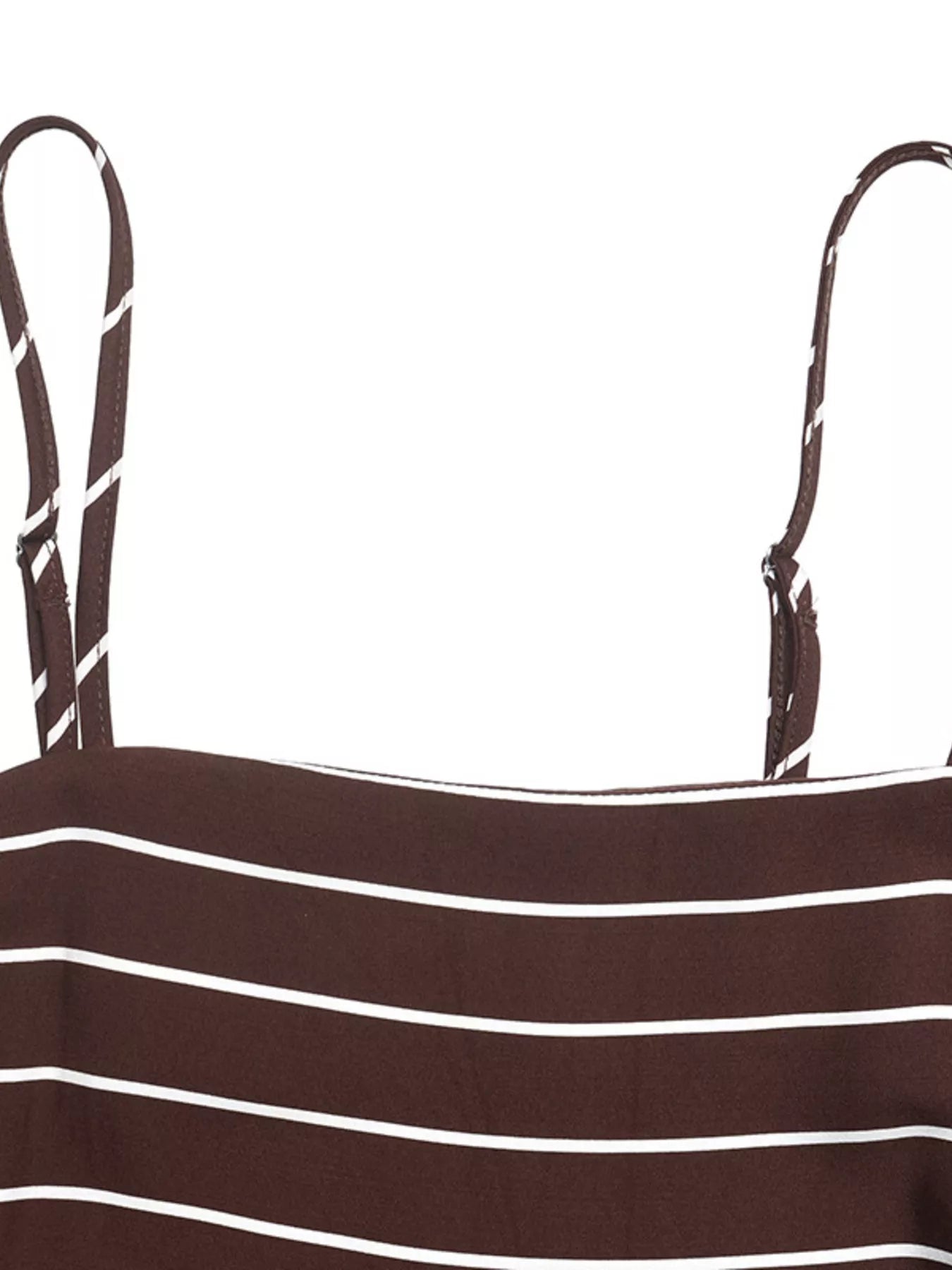 Cedar & Moore Striped Print Spaghetti Strap Maxi Dress, brown with white stripes, cutout, smocked