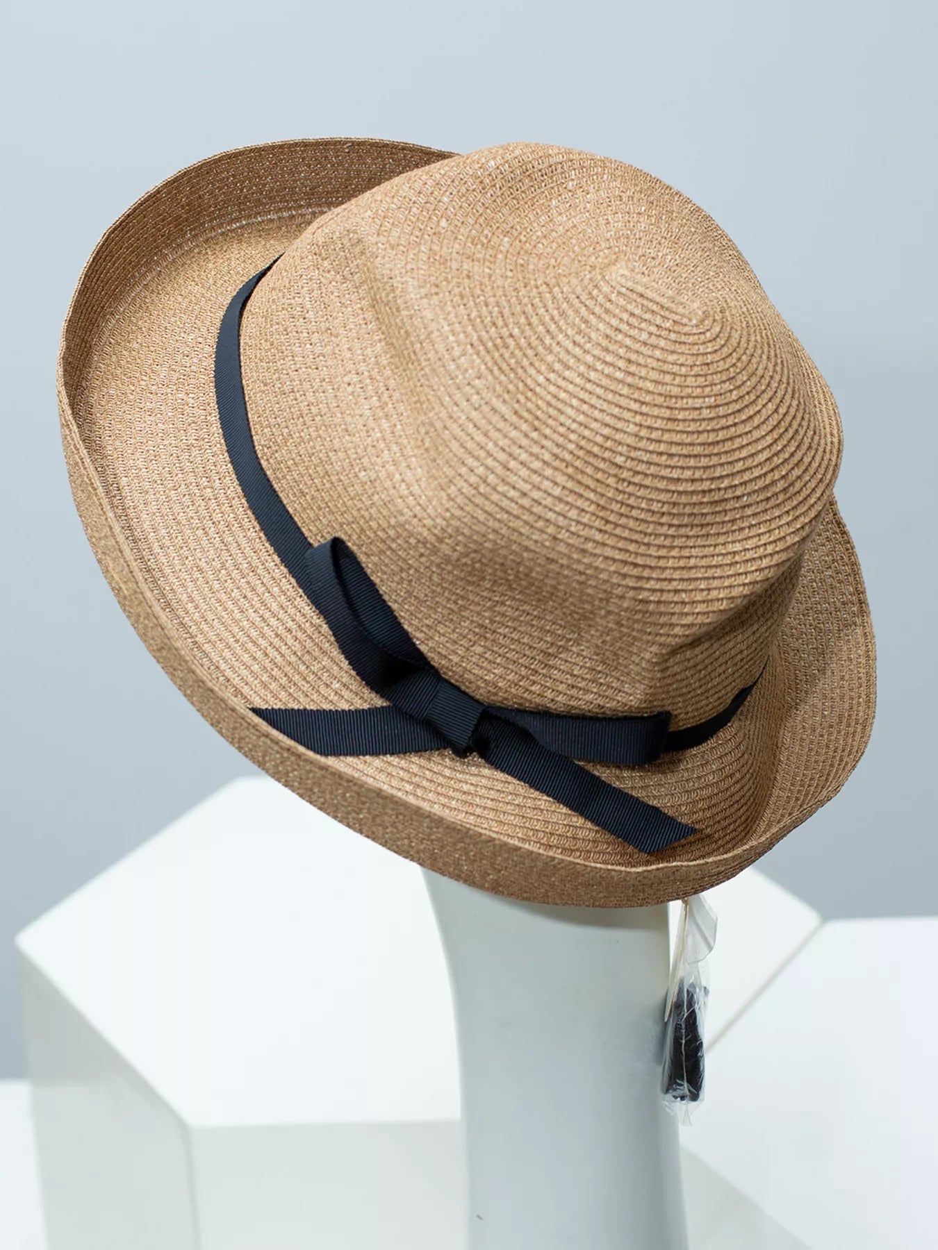 Cedar & Moore Ribbon straw hat, natural straw with black ribbon
