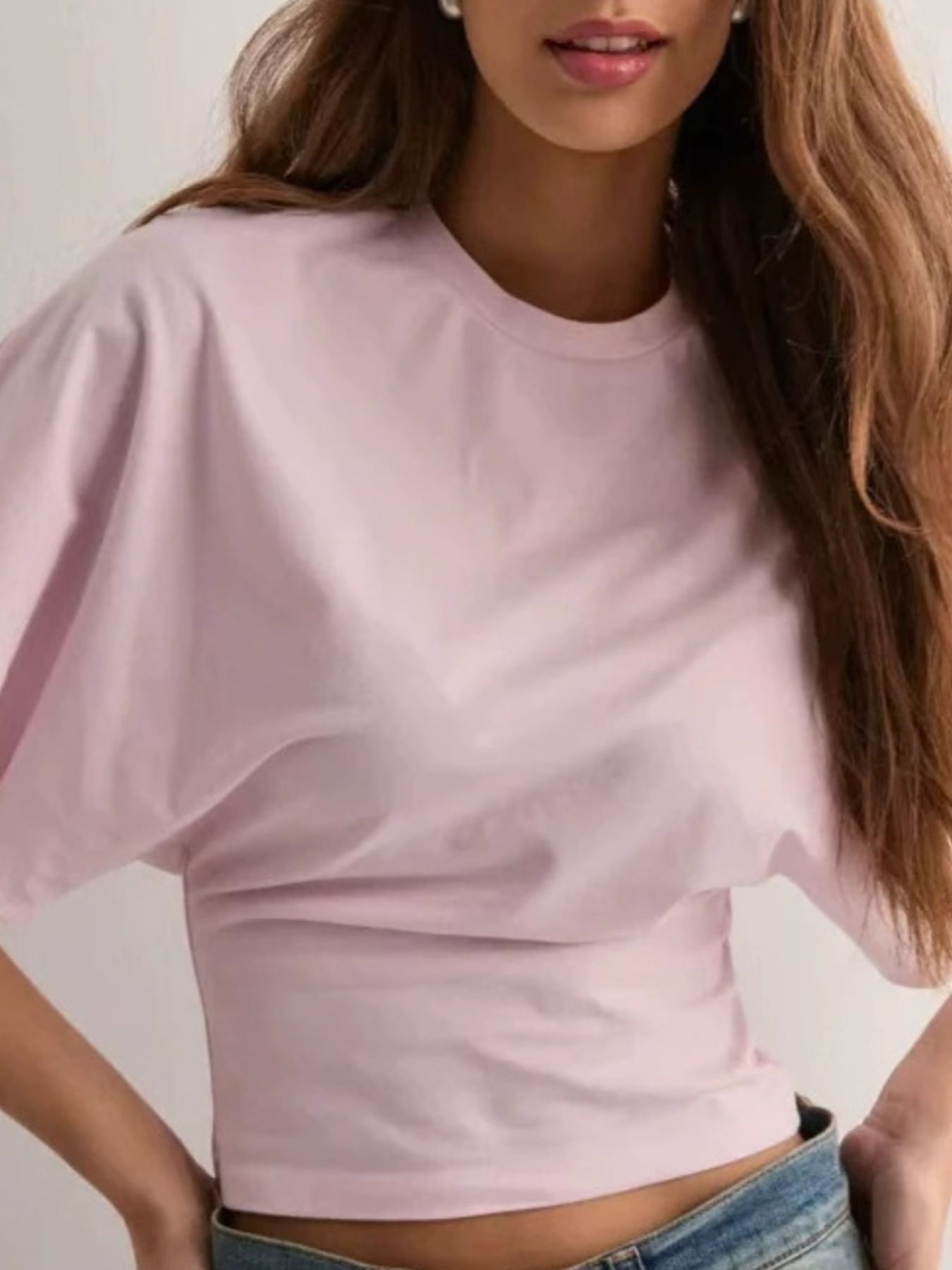 Cedar & Moore Batwing Sleeve Fitted Waist T-Shirt in lavender pink, Trendsi