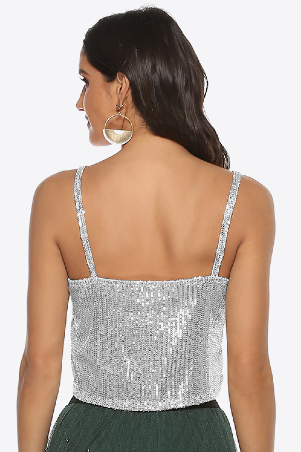Metallic sequin cropped cami with thin straps and open back