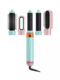 Interchangeable curling wand set in light teal with multiple barrel brush heads
