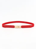 Red elastic skinny belt with gold-tone buckle