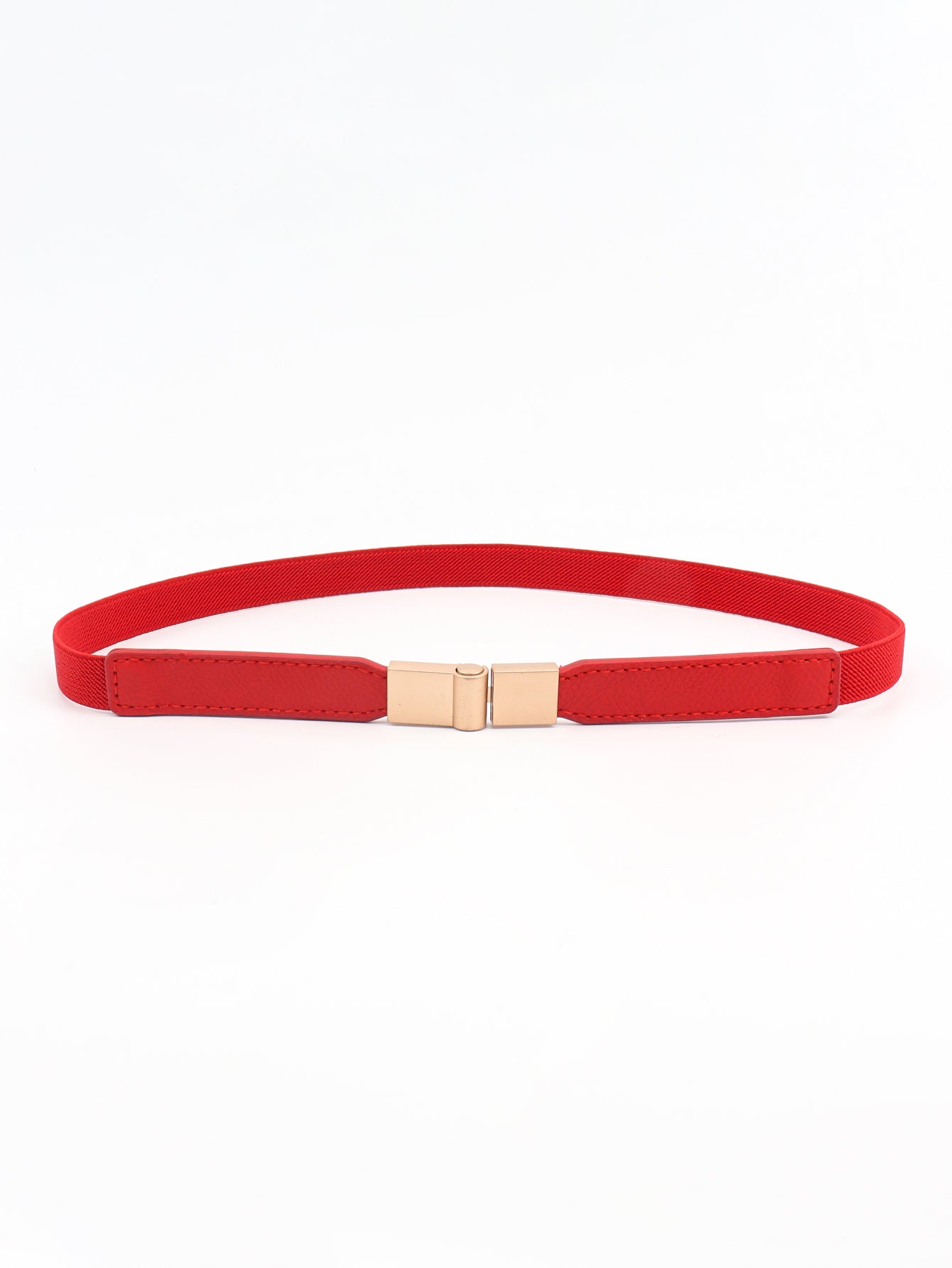 Red elastic skinny belt with gold-tone buckle