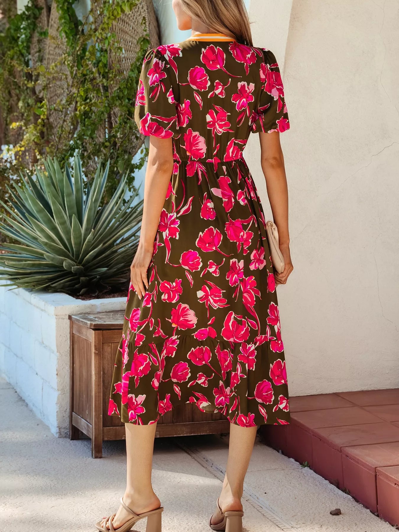 floral print ruffle hem midi dress SHEIN LUNE Women's Floral Print Ruffle Hem Midi Dress, Floral Elegant For Summer Summer Dresses For Women
