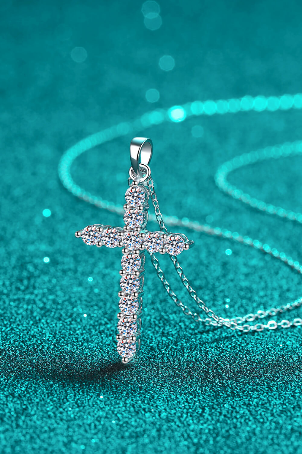 Sterling silver cross pendant necklace with pavé stones, bail loop and chain