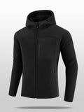 Men's black hooded fleece full-zip jacket with front zip and side pockets