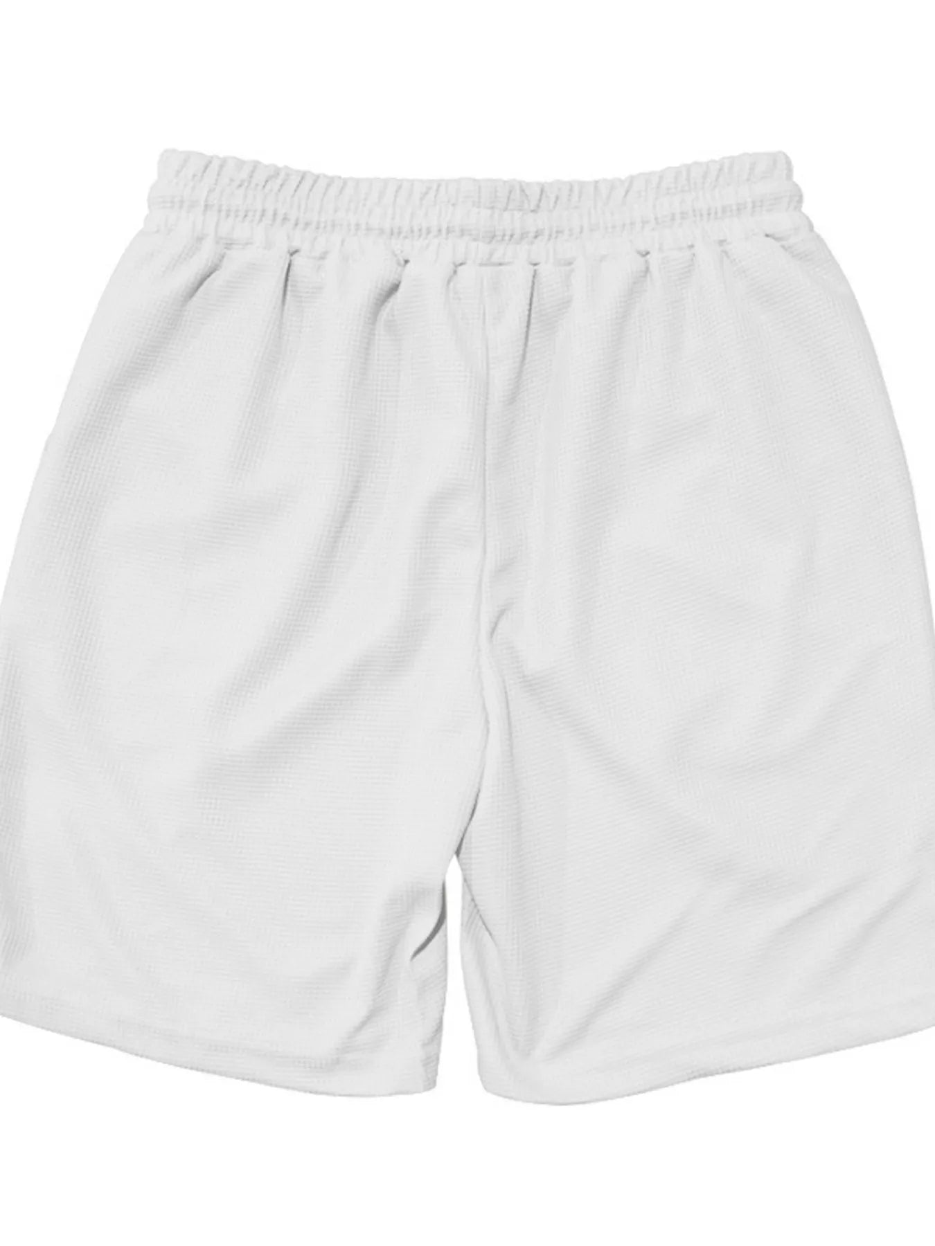 Men's white shorts with elastic waistband and drawstring