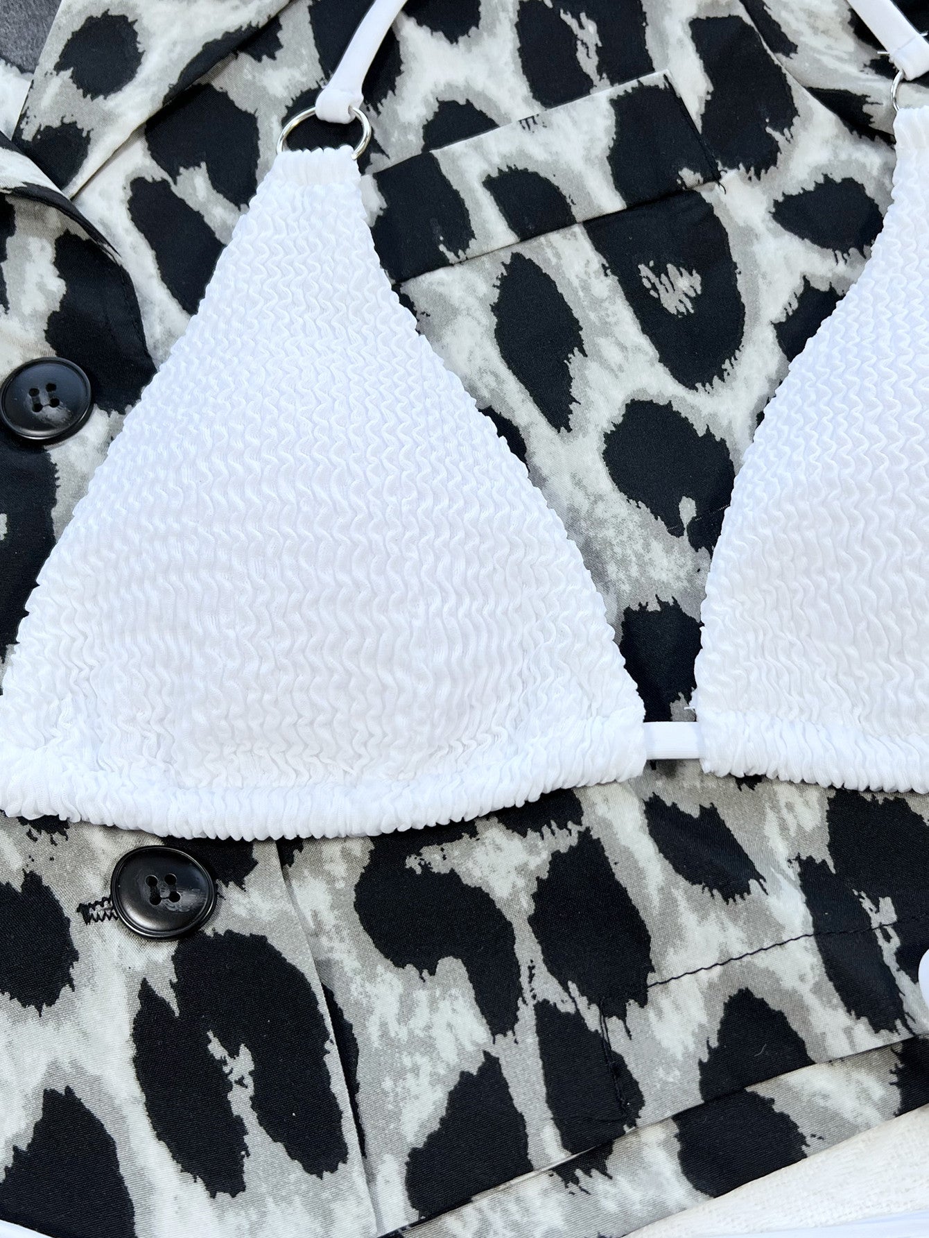 Black textured halter triangle bikini top