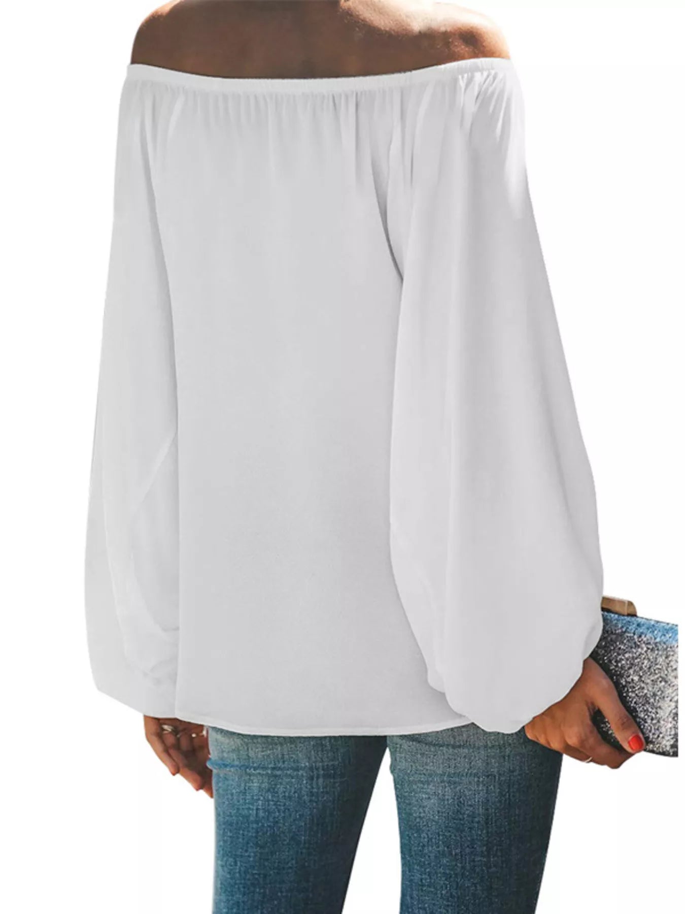 Cedar & Moore off-shoulder white balloon-sleeve blouse, plus size