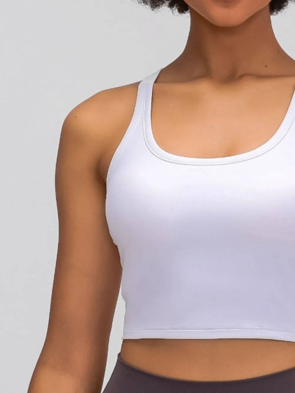 White active scoop-neck tank top, close-up of front