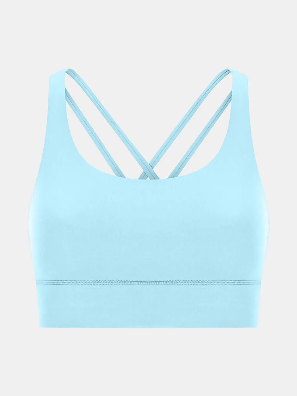Light blue scoop-neck active tank top with crisscross back strap detail