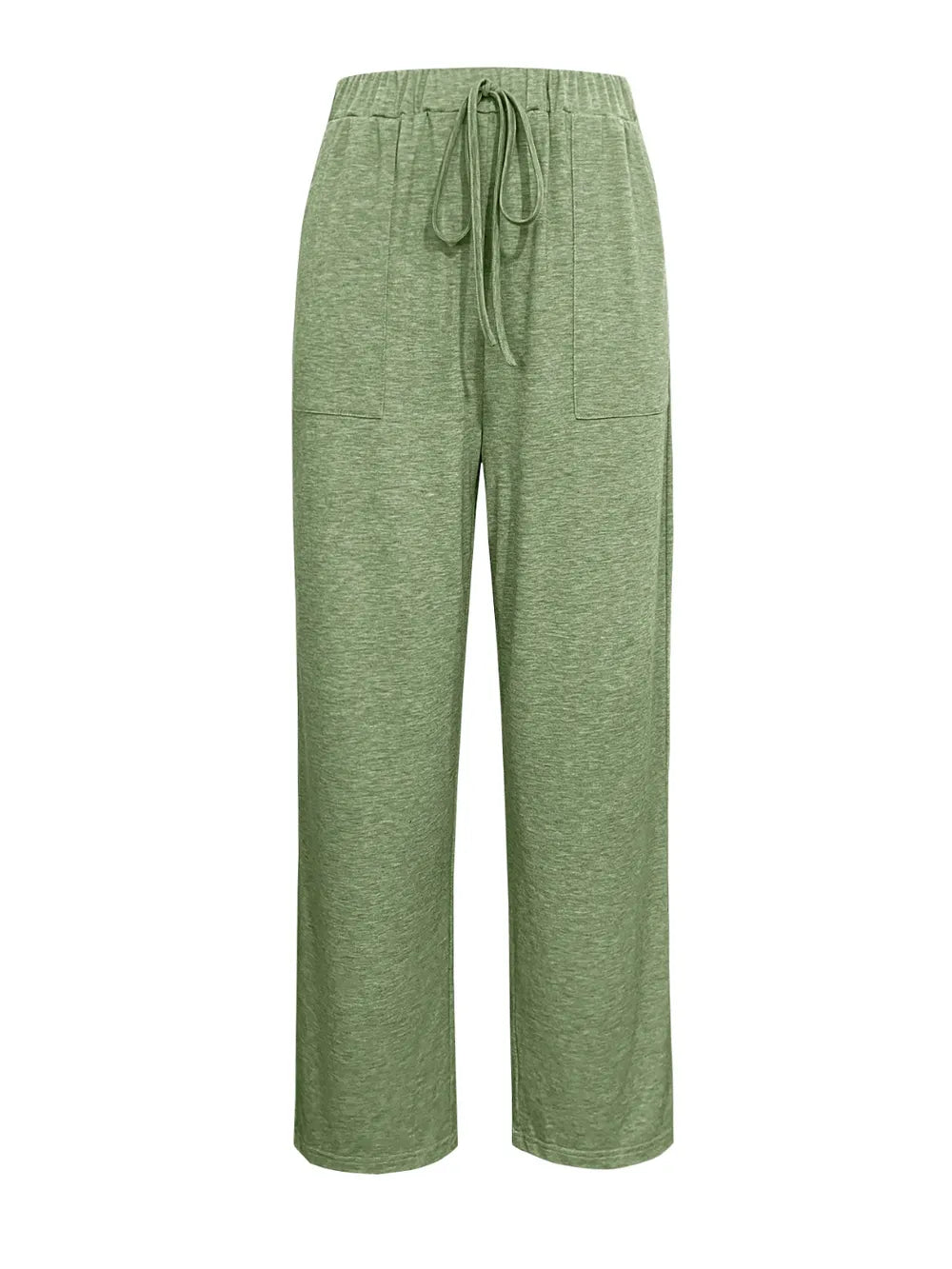 Matcha green wide-leg pants with drawstring and relaxed straight fit
