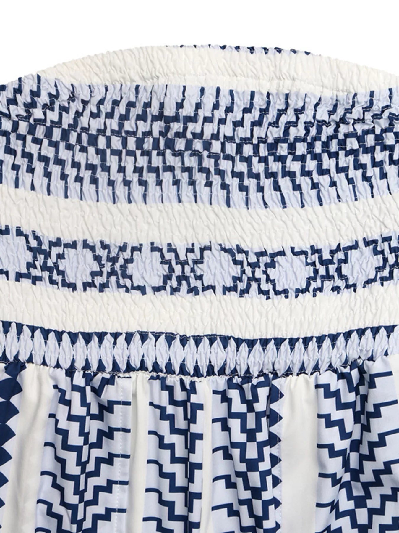 Cedar & Moore Striped Print Strapless Wide-Leg Jumpsuit, white and navy, smocked top
