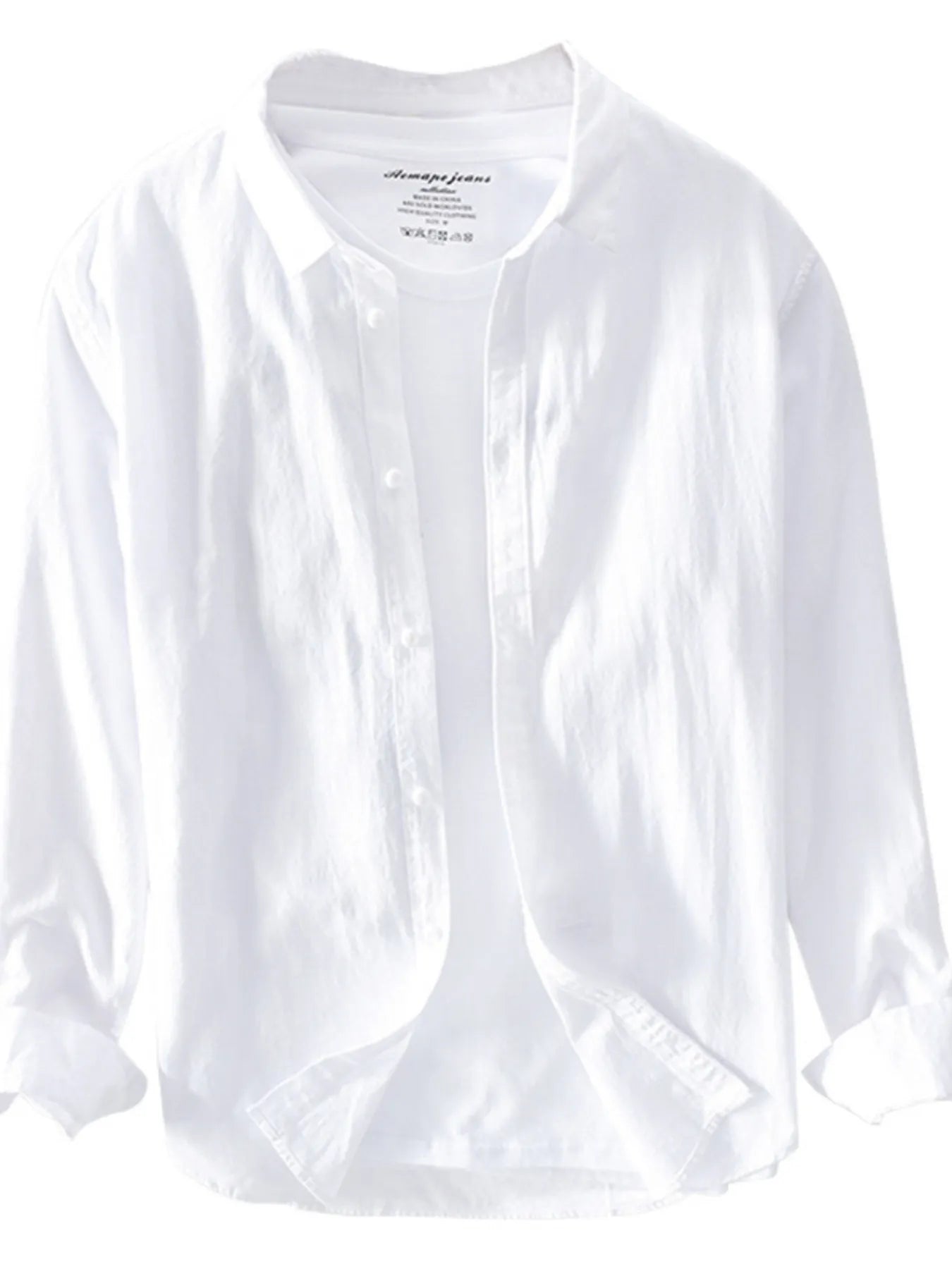 Men's plus size long-sleeve button-up shirt, white, long sleeves with button placket