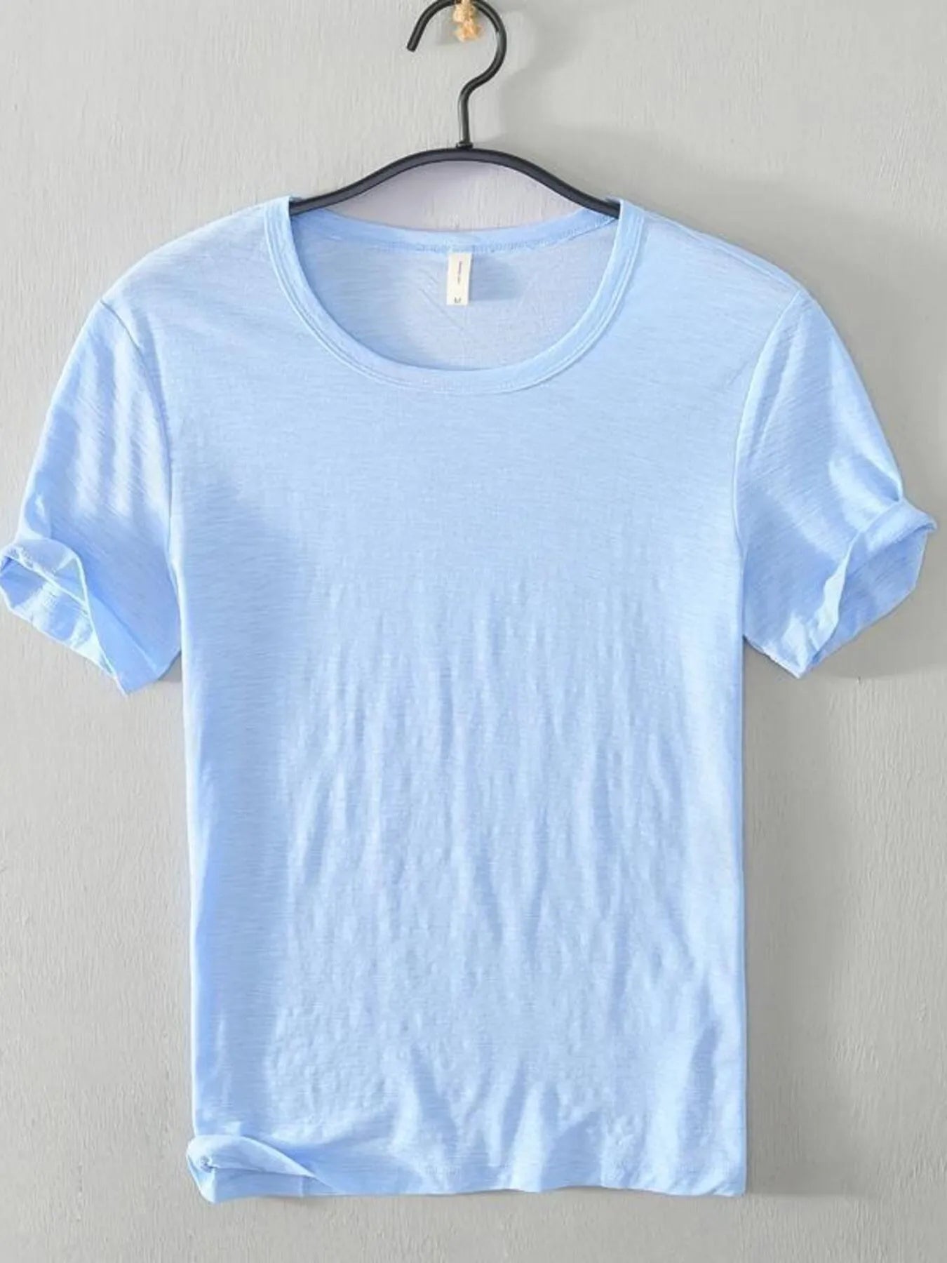 Light blue men's plus size round-neck short-sleeve T-shirt