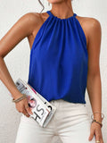 Cedar & Moore Solid Color Ruched Cami cobalt blue halter with gathered neckline and bow